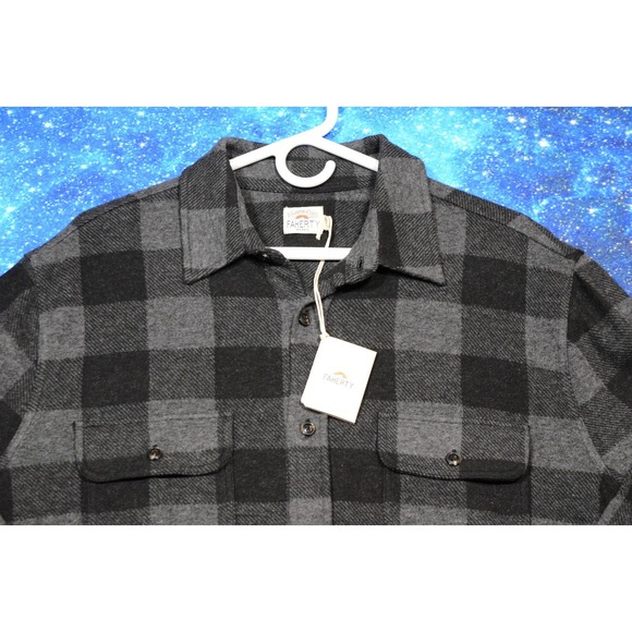 Faherty Shirt Mens XL Gray Black Legend Sweater Buffalo Plaid Flannel Button Up - Picture 2 of 9